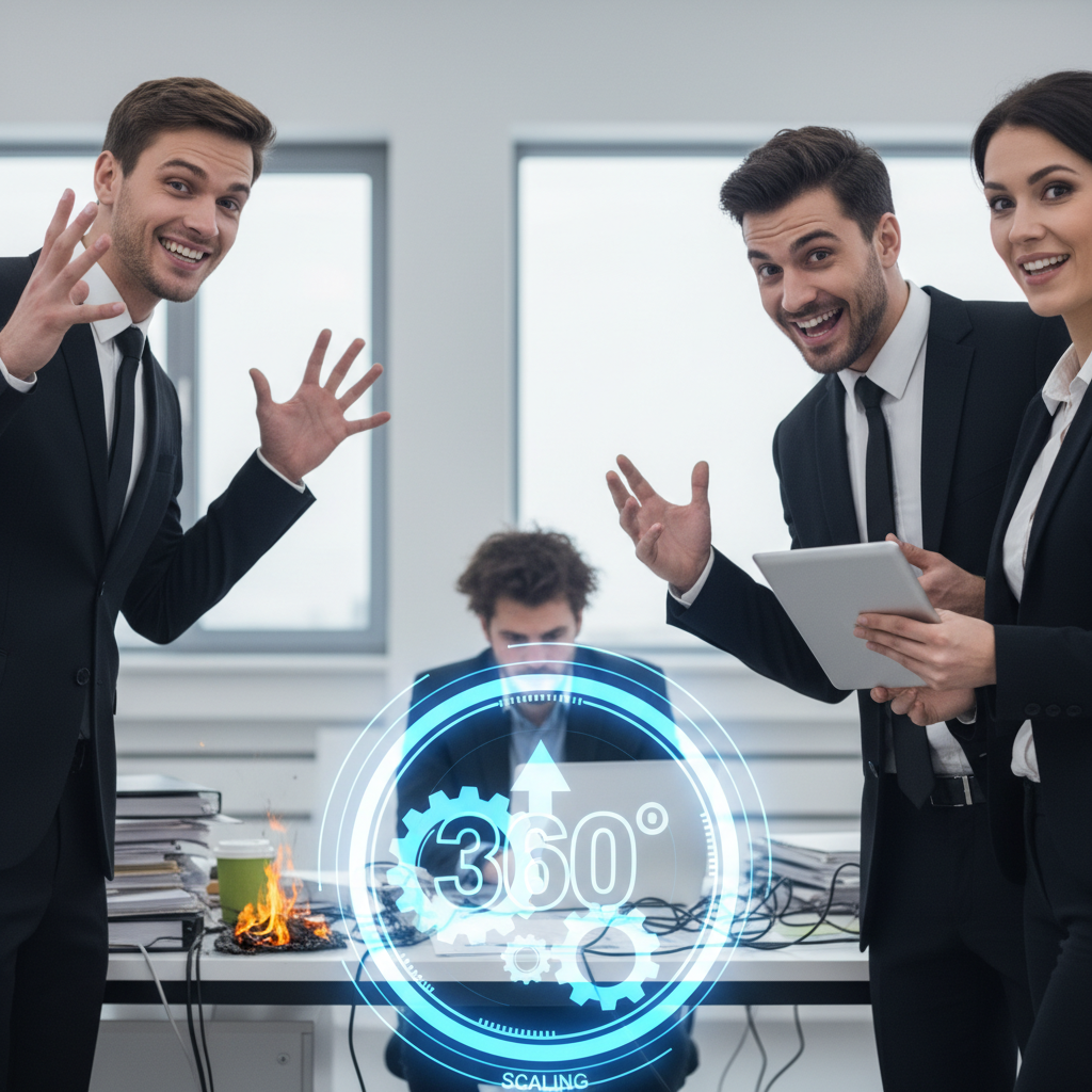 Illustration of "Synergies", "vision 360°", "scaler en mode agile"... Les salariés qui adorent ce jargon managérial sont aussi les moins performants dans leur travail, selon une étude