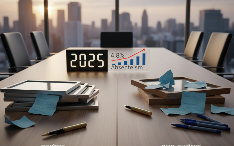 Illustration of Pour la première fois les cadres ont été plus longtemps en arrêt maladie que les non-cadres : le taux d'absentéisme a atteint un nouveau record de 4,8% en 2025