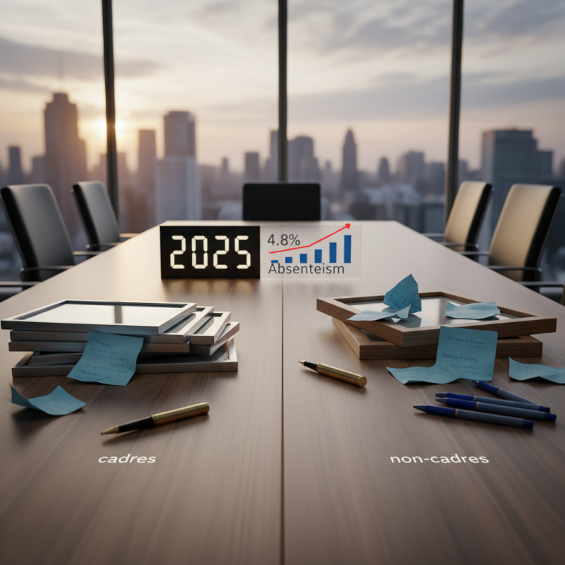 Illustration of Pour la première fois les cadres ont été plus longtemps en arrêt maladie que les non-cadres : le taux d'absentéisme a atteint un nouveau record de 4,8% en 2025