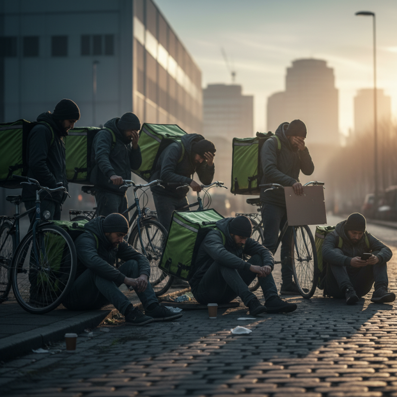 Illustration of Ils travaillent 63 heures par semaine : des associations de livreurs à vélo portent plainte pour « traite d'êtres humains » contre Deliveroo et Uber Eats