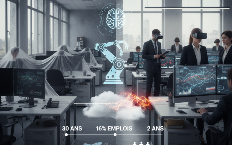 Illustration of "30% de métiers supprimés sur 30 ans, c'est possible, sur 3 ans, on ne sait pas faire" : l'IA menace 16% des emplois en France d'ici deux à cinq ans (et encore plus chez les Parisiens et les cadres)