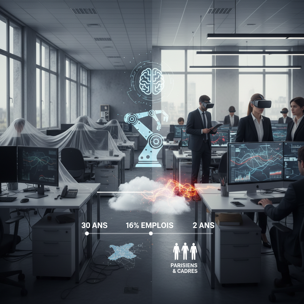Illustration of "30% de métiers supprimés sur 30 ans, c'est possible, sur 3 ans, on ne sait pas faire" : l'IA menace 16% des emplois en France d'ici deux à cinq ans (et encore plus chez les Parisiens et les cadres)