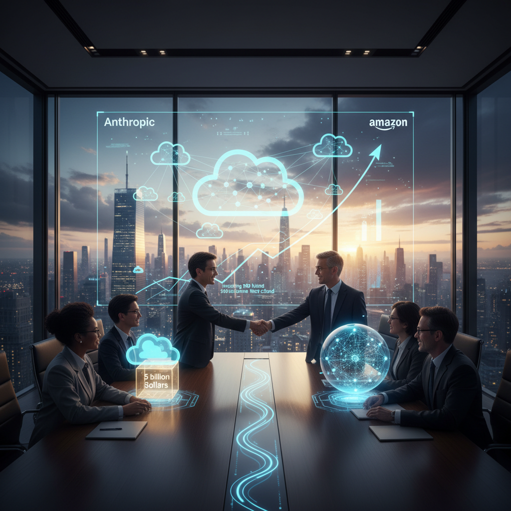 Illustration of Anthropic reçoit 5 milliards de dollars d'Amazon et s'engage à investir 100 milliards de dollars dans le cloud en retour