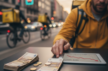 Illustration of Entre 21 et 35 euros de l'heure : les revenus des livreurs de repas en baisse en 2025 pour la plupart des plateformes