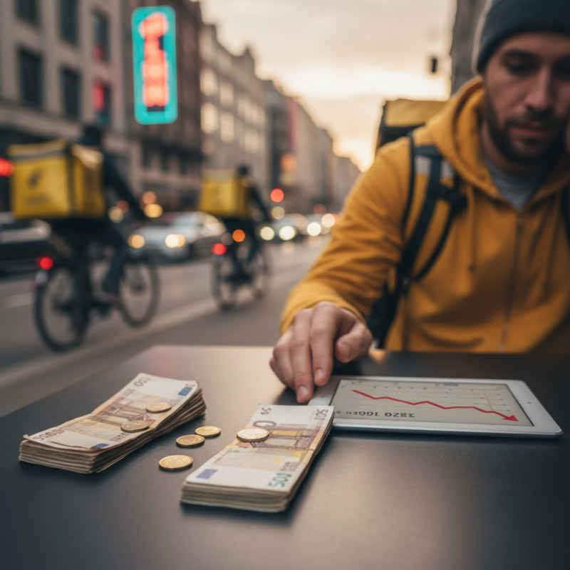 Illustration of Entre 21 et 35 euros de l'heure : les revenus des livreurs de repas en baisse en 2025 pour la plupart des plateformes