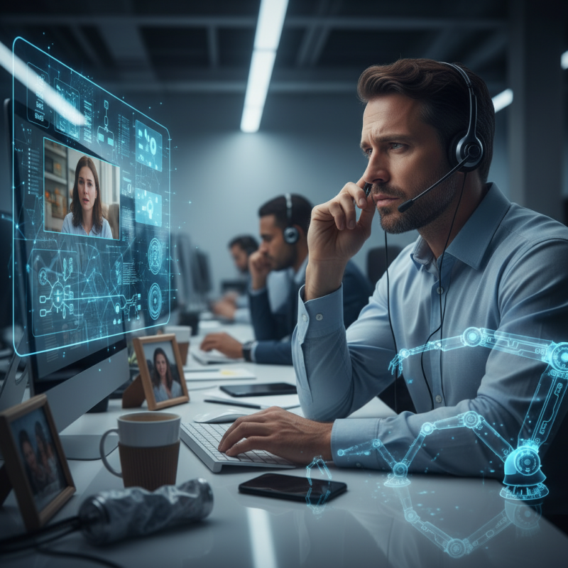 Illustration of « Lorsqu'il y a une forte charge émotionnelle, l'IA est contre-productive »: aujourd'hui, les téléconseillers sont dopés à l'IA, parlent encore à des clients mais pensent qu'ils seront tôt ou tard remplacés
