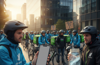 Illustration of Un compte désactivé du jour au lendemain, une rémunération "opaque": les livreurs Uber Eats et Deliveroo exigent la transparence des algorithmes qui organisent leur travail