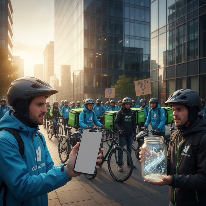 Illustration of Un compte désactivé du jour au lendemain, une rémunération "opaque": les livreurs Uber Eats et Deliveroo exigent la transparence des algorithmes qui organisent leur travail