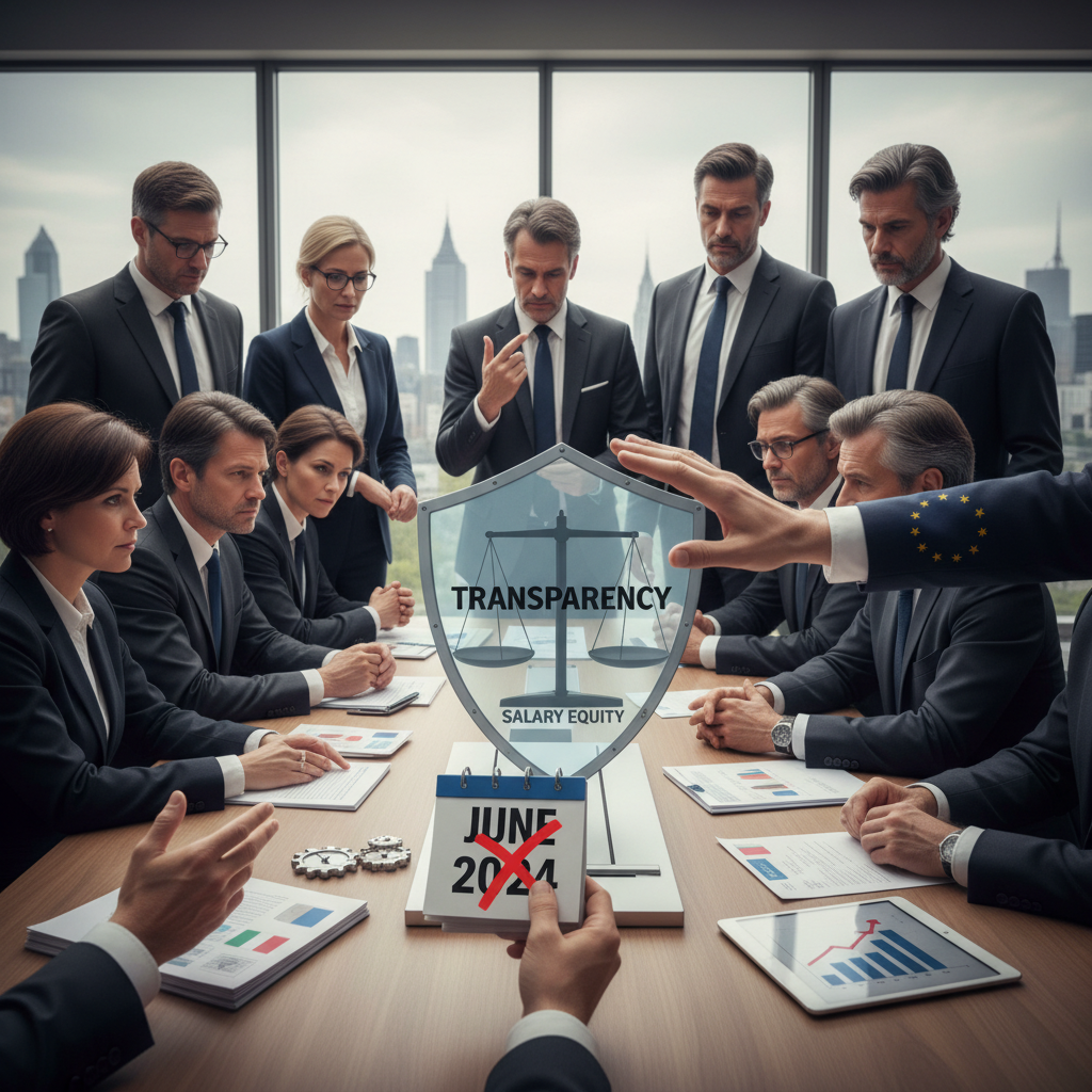 Illustration of Des pays voulaient reporter la date d'application, Bruxelles dit non: la transparence salariale dans l'entreprise devra être transposée en juin (la France sera très vraisemblablement en retard)