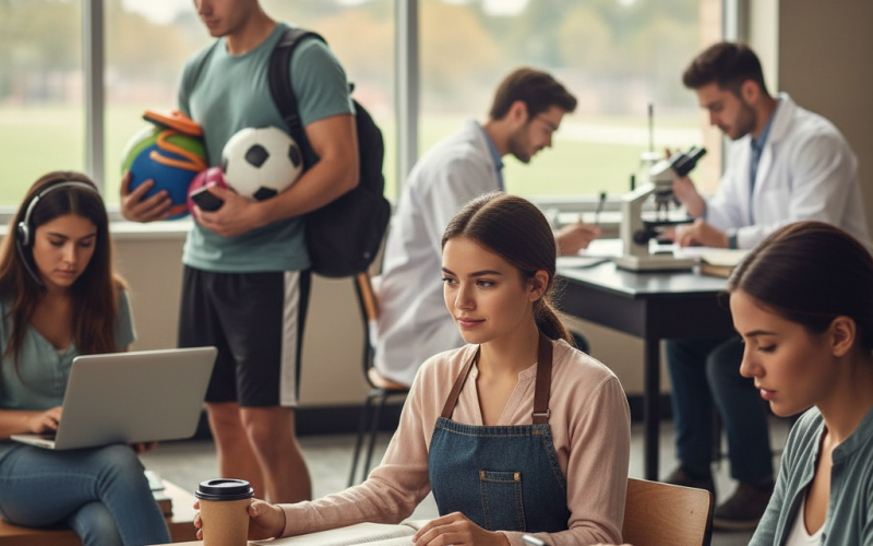 Illustration of Plus d'un étudiant sur deux travaille en parallèle des cours : surtout les plus jeunes et ceux en lettres et en sport (moins les étudiants en sciences)