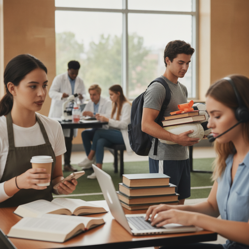 Illustration of Plus d'un étudiant sur deux travaille en parallèle des cours : surtout les plus jeunes et ceux en lettres et en sport (moins les étudiants en sciences)