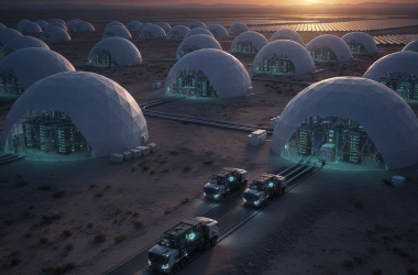 Illustration of Meta s'inspire de Tesla et construit des centres de données dans des tentes